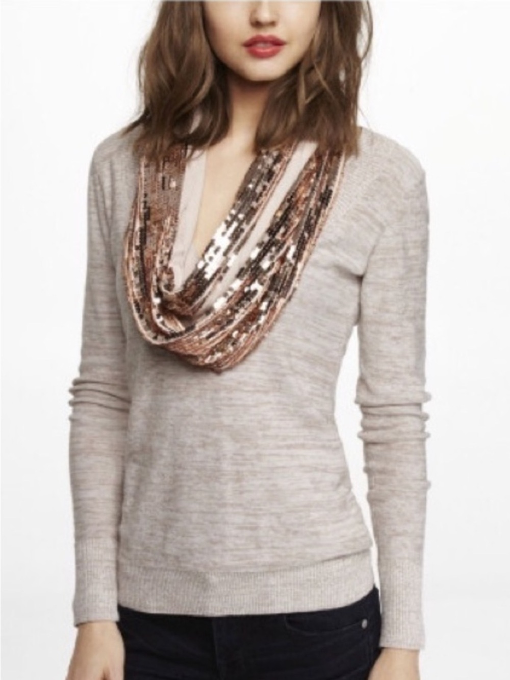 NWT Express Sequined Infinity Scarf Rose Gold